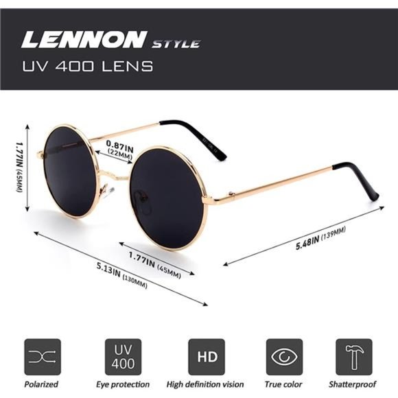Cool Summer Mens or Womens Lennon Style Round Polarized Unisex Sunglasses - Picture 4 of 5